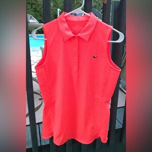 NWOT Vineyard Vines Neon Orange Golf Striped Sleeveless Performance Polo, XS